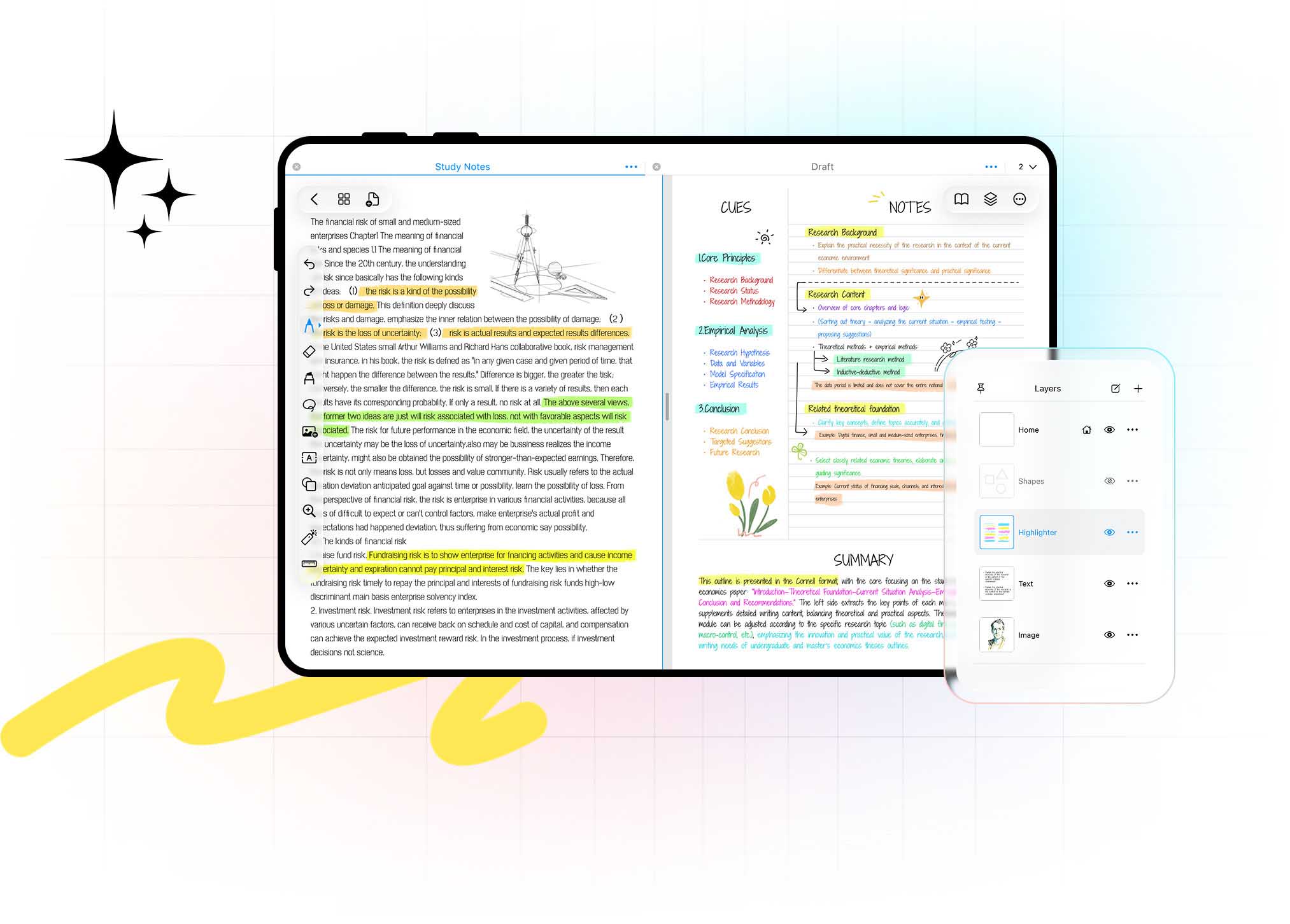 Split screen: two notes side by side