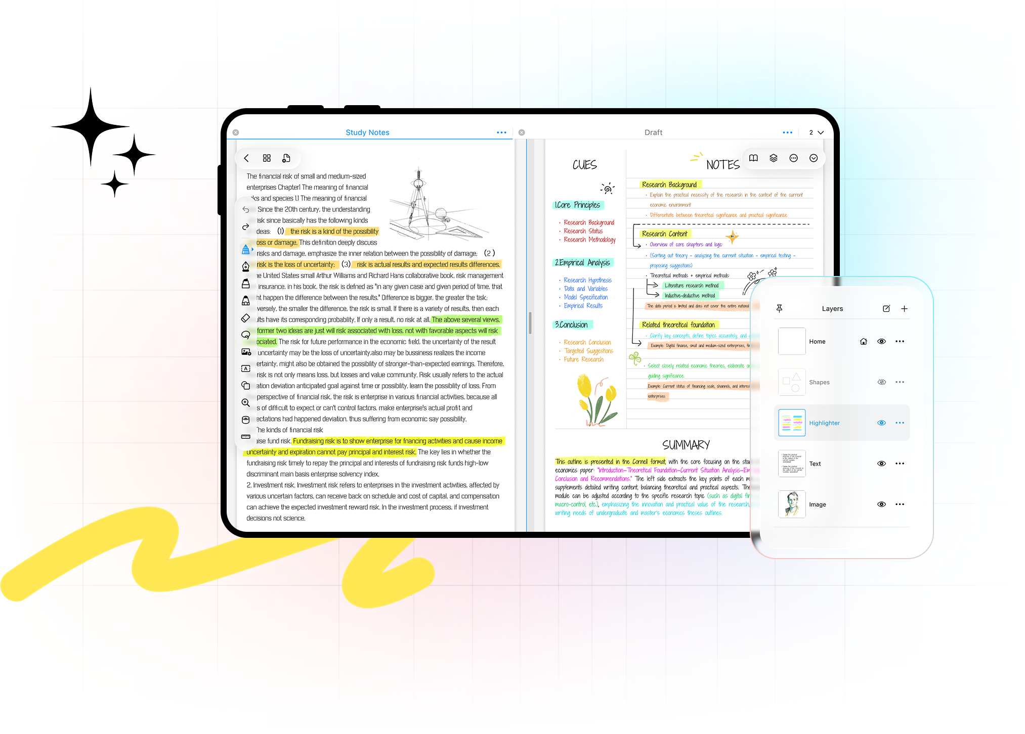 Split screen: two notes side by side